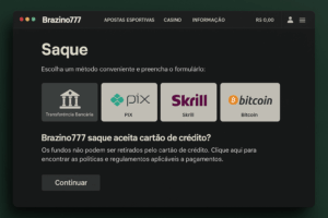 Página de saque da Brazino777 mostrando métodos disponíveis